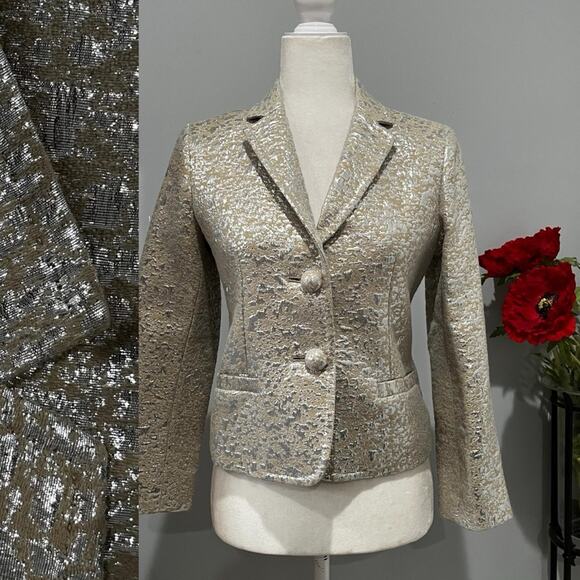 NEW J. Crew Wool Metallic Silver Brocade Jacquard Career Suit Blazer Jacket RARE - Picture 3 of 15